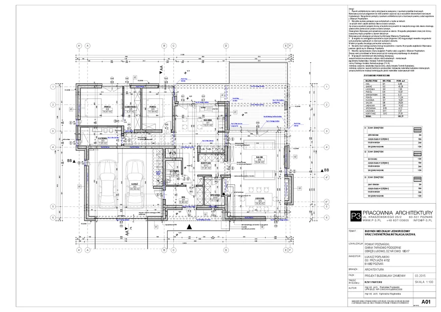 Rzut parteru domu w Lusowie — układ pomieszczeń, 181,77 m²
